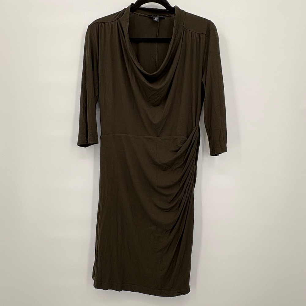 Kenneth Cole New York Womens Olive Green Cowl Neck‎ Ruched Sheath Dress Large L